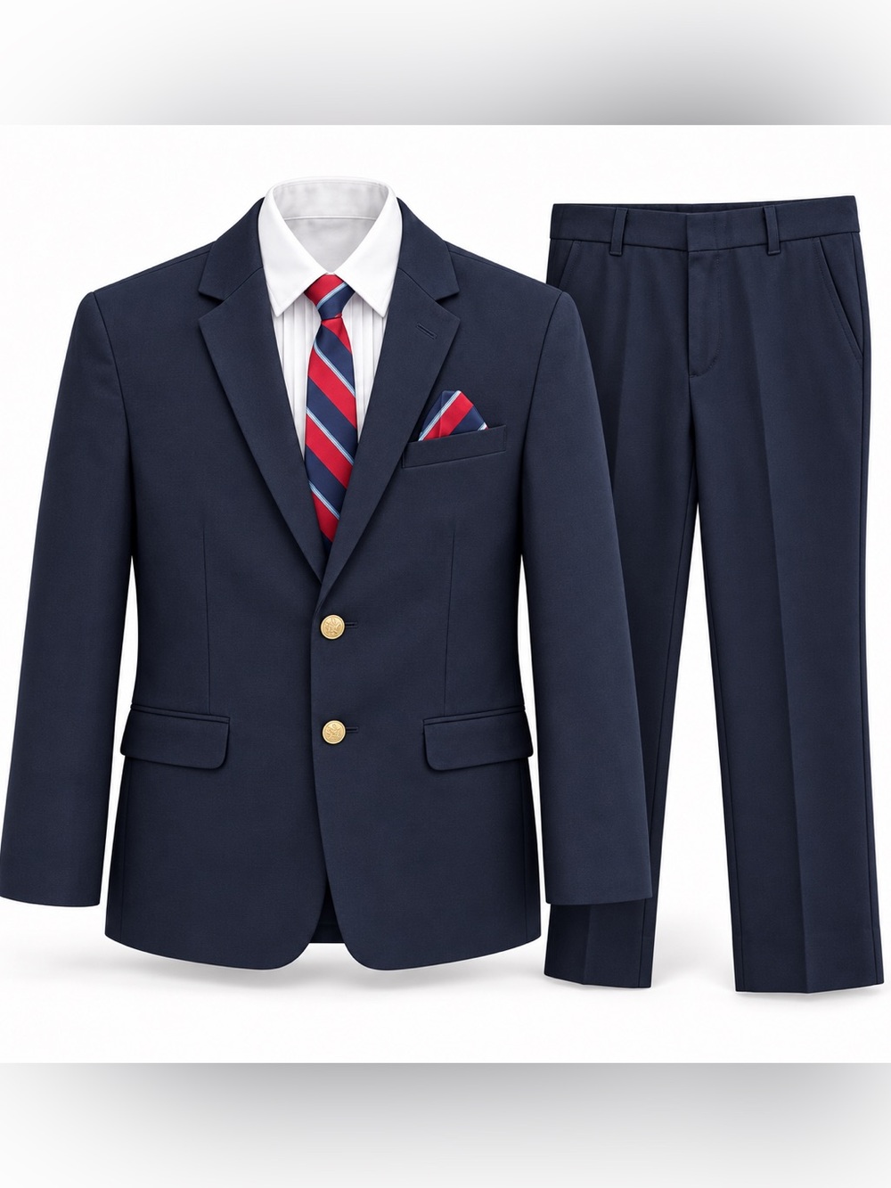 Izod Boys Navy Blazer & Trousers with Red Striped Tie